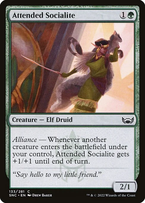 Attended Socialite, carta Magic di tipo Creature — Elf Druid illustrata da Drew Baker