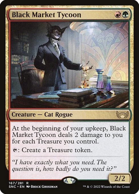 Black Market Tycoon, carta Magic di tipo Creature — Cat Rogue illustrata da Brock Grossman