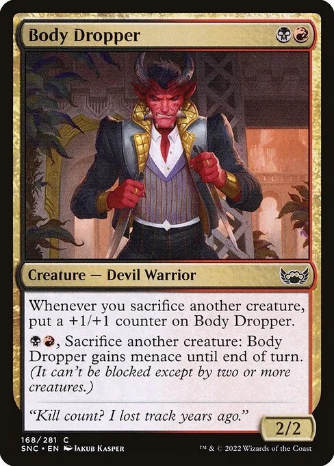 Body Dropper, carta Magic di tipo Creature — Devil Warrior illustrata da Jakub Kasper
