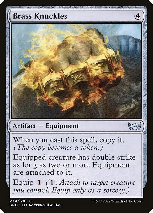 Brass Knuckles, carta Magic di tipo Artifact — Equipment illustrata da Yeong-Hao Han