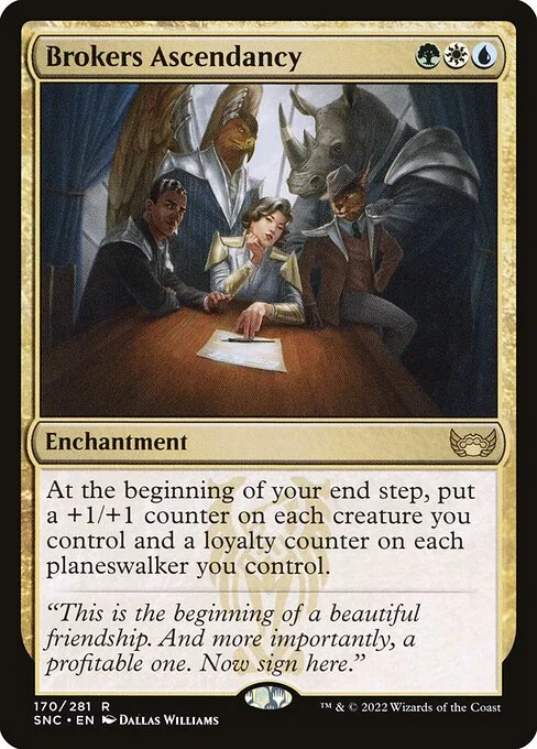 Brokers Ascendancy, carta Magic di tipo Enchantment illustrata da Dallas Williams