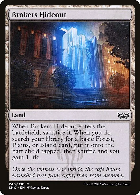 Brokers Hideout, carta Magic di tipo Land illustrata da James Paick