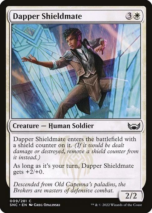 Dapper Shieldmate, carta Magic di tipo Creature — Human Soldier illustrata da Greg Opalinski