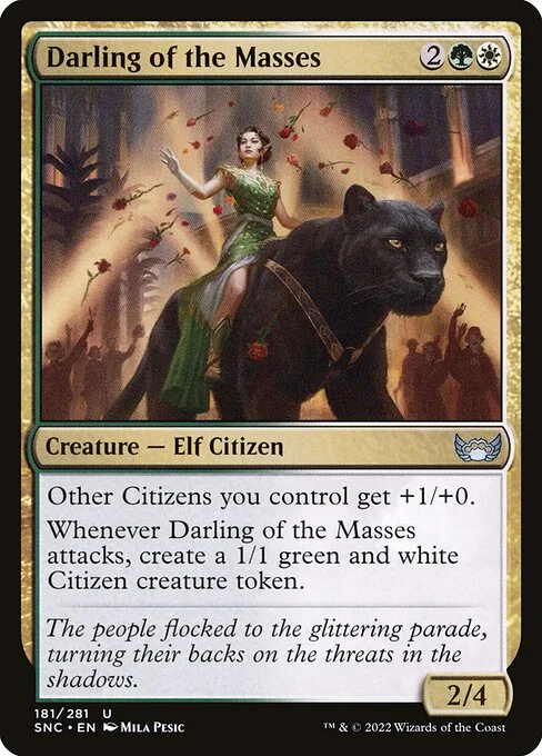 Darling of the Masses, carta Magic di tipo Creature — Elf Citizen illustrata da Mila Pesic