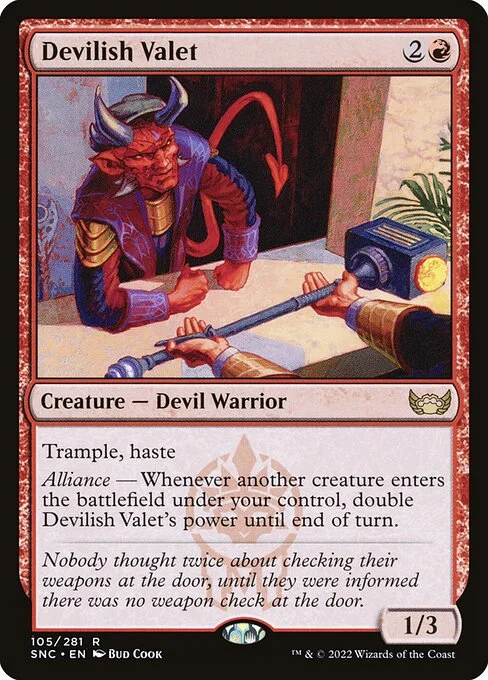 Devilish Valet, carta Magic di tipo Creature — Devil Warrior illustrata da Bud Cook