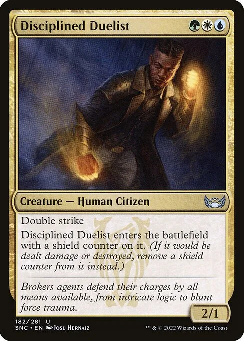 Disciplined Duelist, carta Magic di tipo Creature — Human Citizen illustrata da Josu Hernaiz