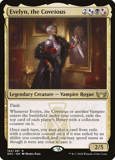 Evelyn, the Covetous, carta Magic di tipo Legendary Creature — Vampire Rogue illustrata da Marta Nael