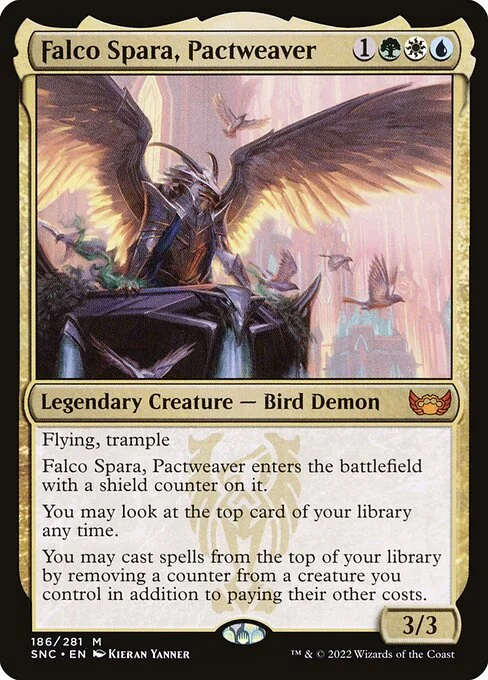 Falco Spara, Pactweaver, carta Magic di tipo Legendary Creature — Bird Demon illustrata da Kieran Yanner