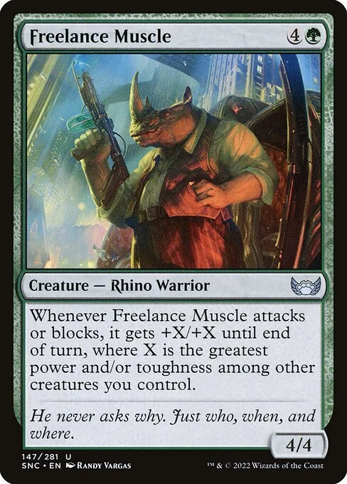 Freelance Muscle, carta Magic di tipo Creature — Rhino Warrior illustrata da Randy Vargas