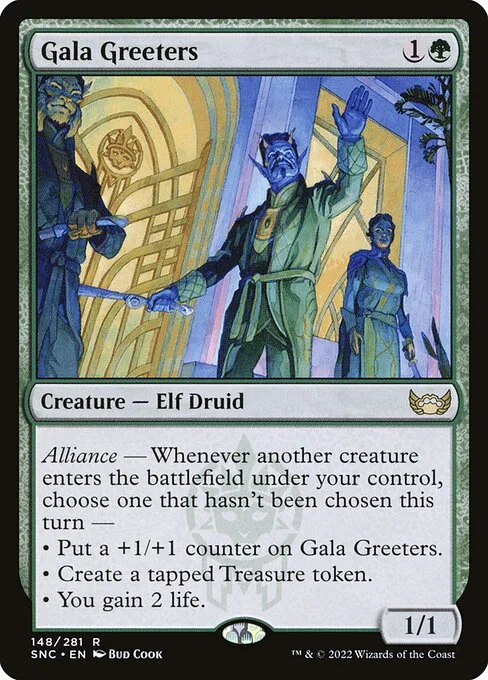Gala Greeters, carta Magic di tipo Creature — Elf Druid illustrata da Bud Cook