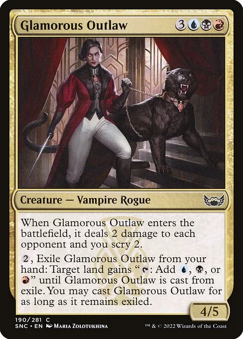 Glamorous Outlaw, carta Magic di tipo Creature — Vampire Rogue illustrata da Maria Zolotukhina