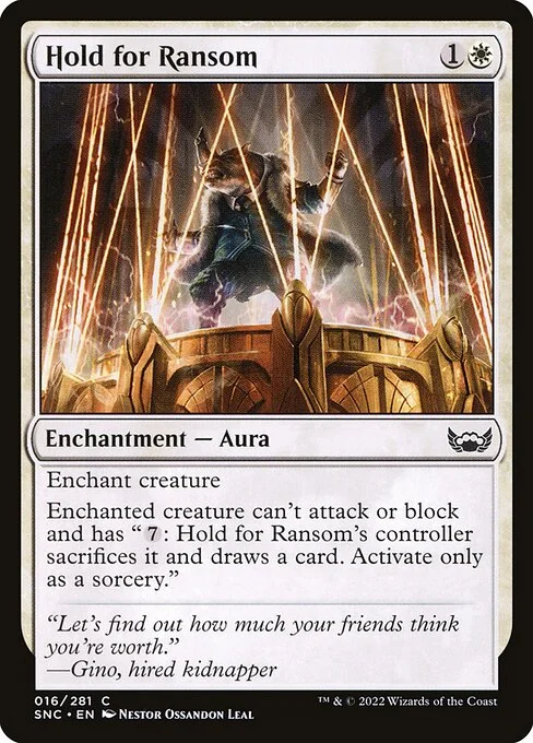 Hold for Ransom, carta Magic di tipo Enchantment — Aura illustrata da Néstor Ossandón Leal
