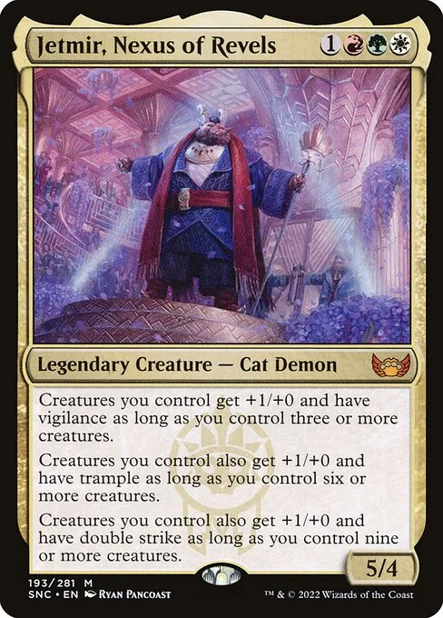 Jetmir, Nexus of Revels, carta Magic di tipo Legendary Creature — Cat Demon illustrata da Ryan Pancoast