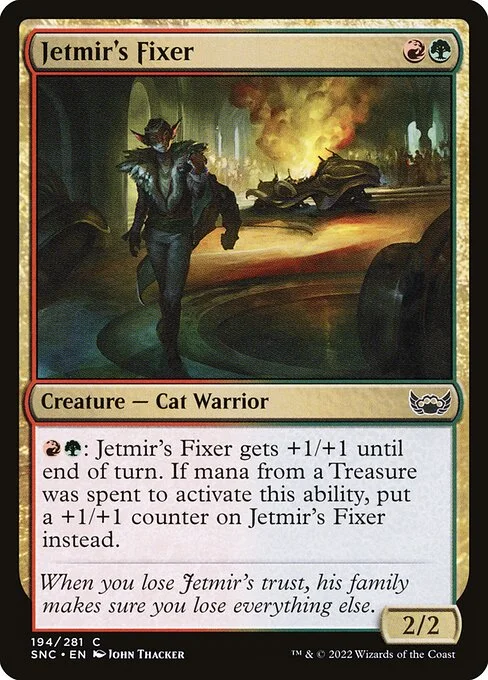 Jetmir's Fixer, carta Magic di tipo Creature — Cat Warrior illustrata da John Thacker