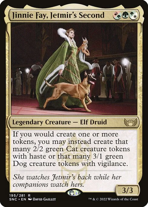 Jinnie Fay, Jetmir's Second, carta Magic di tipo Legendary Creature — Elf Druid illustrata da David Gaillet