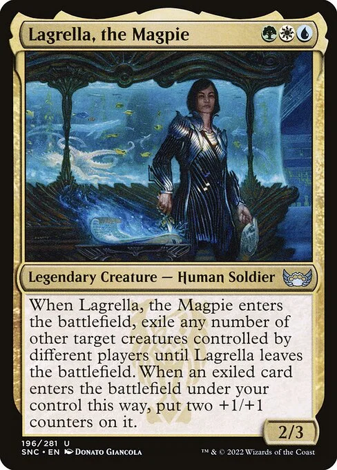 Lagrella, the Magpie, carta Magic di tipo Legendary Creature — Human Soldier illustrata da Donato Giancola