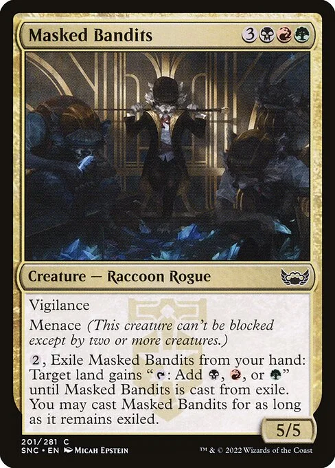 Masked Bandits, carta Magic di tipo Creature — Raccoon Rogue illustrata da Micah Epstein