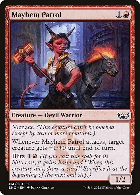 Mayhem Patrol, carta Magic di tipo Creature — Devil Warrior illustrata da Johan Grenier
