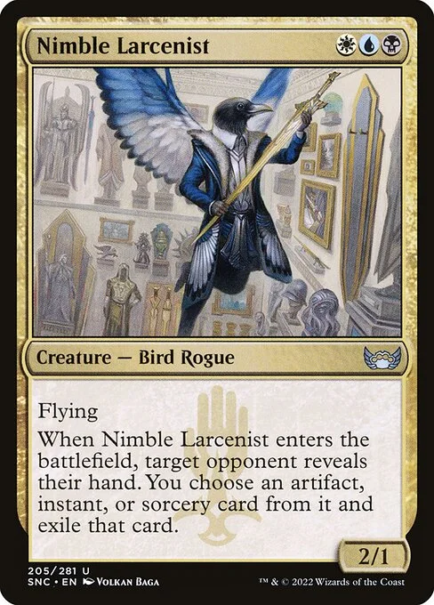 Nimble Larcenist, carta Magic di tipo Creature — Bird Rogue illustrata da Volkan Baǵa