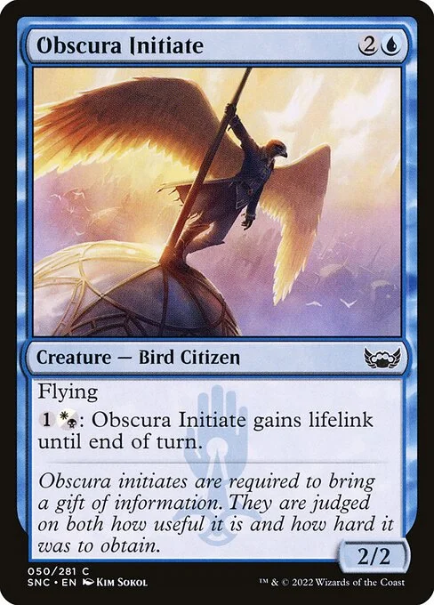 Obscura Initiate, carta Magic di tipo Creature — Bird Citizen illustrata da Kim Sokol