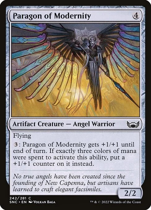 Paragon of Modernity, carta Magic di tipo Artifact Creature — Angel Warrior illustrata da Volkan Baǵa