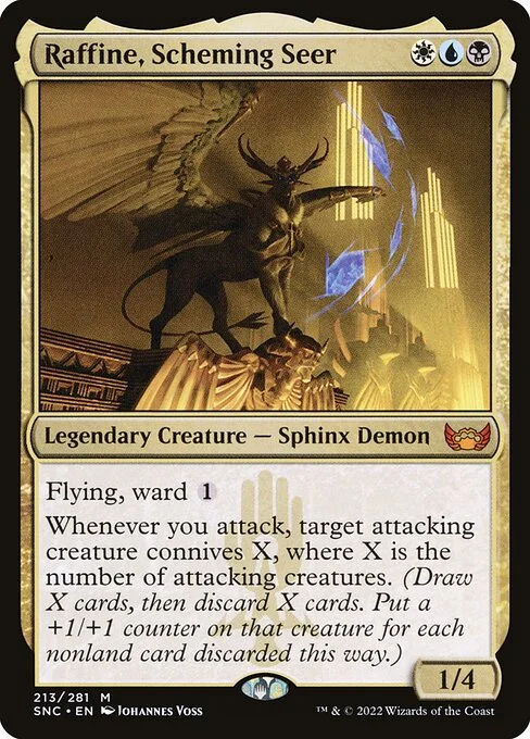 Raffine, Scheming Seer, carta Magic di tipo Legendary Creature — Sphinx Demon illustrata da Johannes Voss