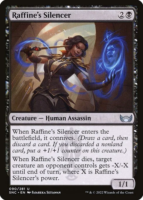Raffine's Silencer, carta Magic di tipo Creature — Human Assassin illustrata da Fajareka Setiawan