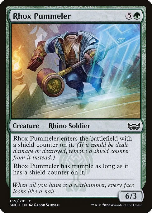 Rhox Pummeler, carta Magic di tipo Creature — Rhino Soldier illustrata da Gabor Szikszai