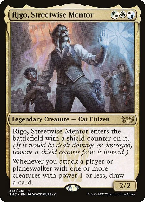 Rigo, Streetwise Mentor, carta Magic di tipo Legendary Creature — Cat Citizen illustrata da Scott Murphy