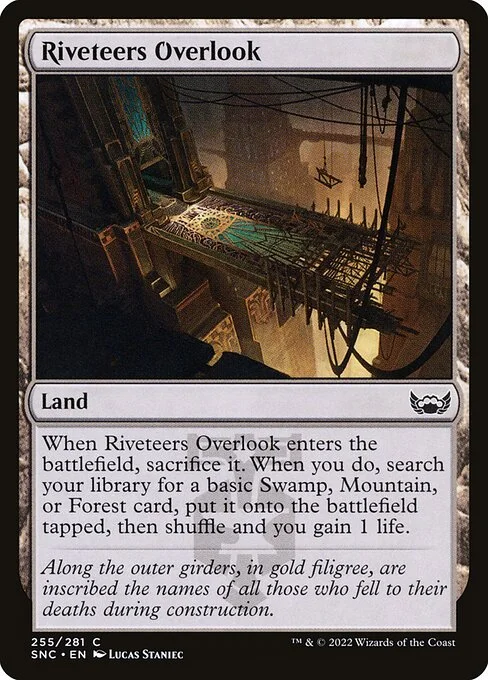 Riveteers Overlook, carta Magic di tipo Land illustrata da Lucas Staniec