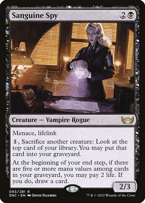Sanguine Spy, carta Magic di tipo Creature — Vampire Rogue illustrata da David Palumbo