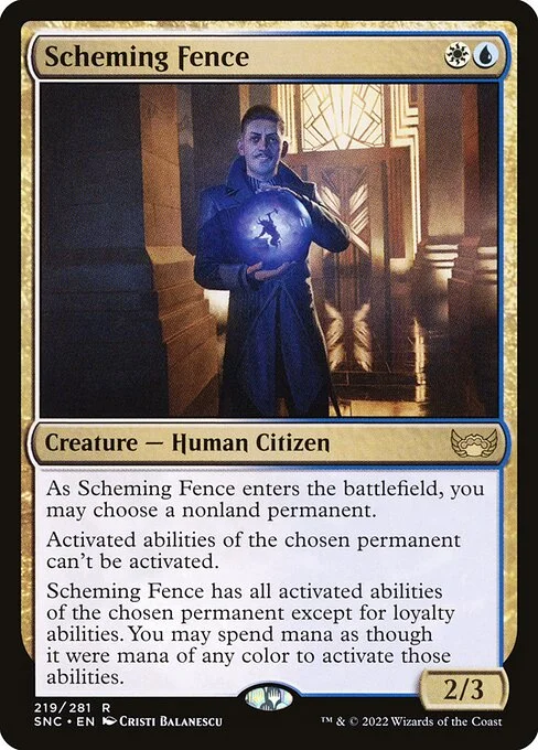 Scheming Fence, carta Magic di tipo Creature — Human Citizen illustrata da Cristi Balanescu