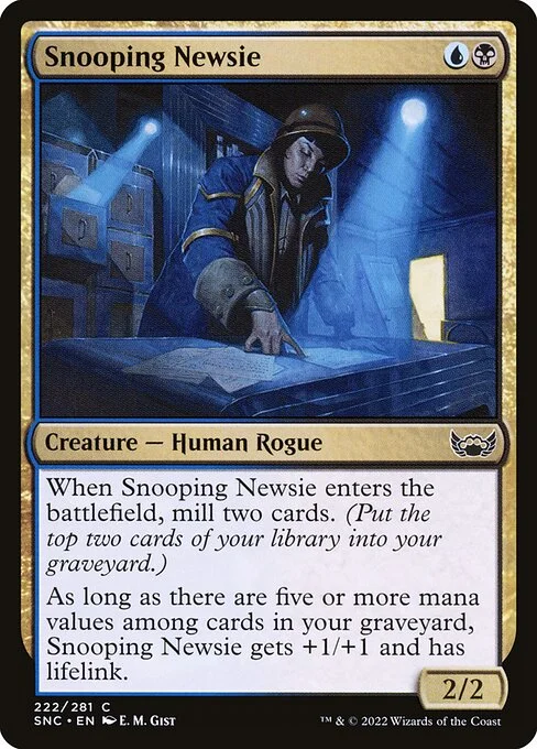 Snooping Newsie, carta Magic di tipo Creature — Human Rogue illustrata da E. M. Gist