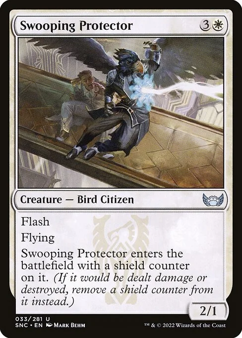 Swooping Protector, carta Magic di tipo Creature — Bird Citizen illustrata da Mark Behm