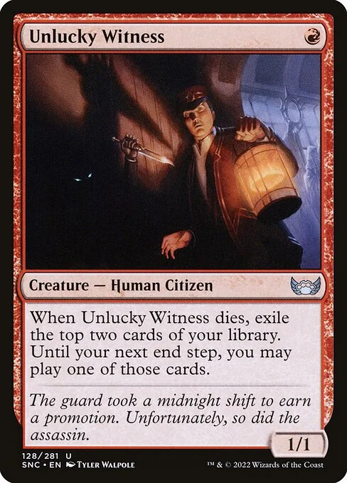 Unlucky Witness, carta Magic di tipo Creature — Human Citizen illustrata da Tyler Walpole