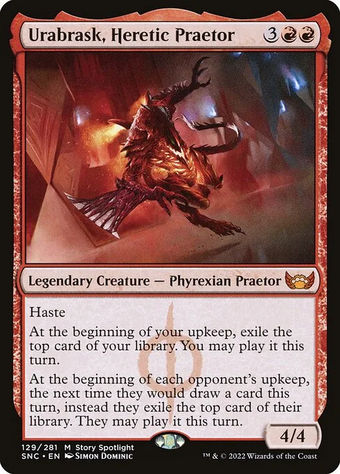 Urabrask, Heretic Praetor, carta Magic di tipo Legendary Creature — Phyrexian Praetor illustrata da Simon Dominic