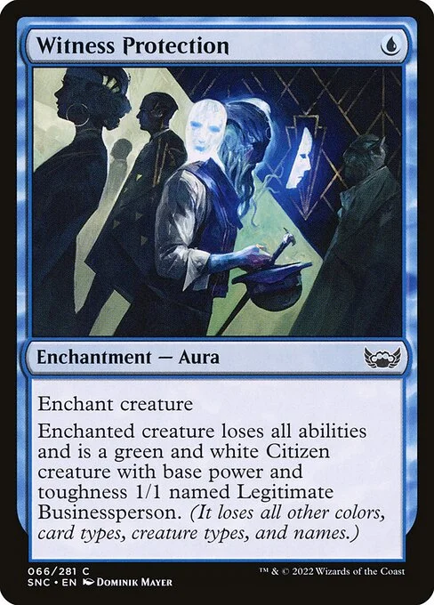 Witness Protection, carta Magic di tipo Enchantment — Aura illustrata da Dominik Mayer