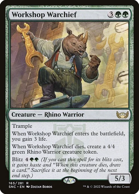 Workshop Warchief, carta Magic di tipo Creature — Rhino Warrior illustrata da Zoltan Boros