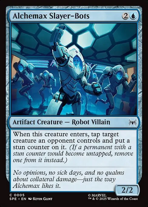 Alchemax Slayer-Bots, carta Magic di tipo Artifact Creature — Robot Villain illustrata da Kevin Glint