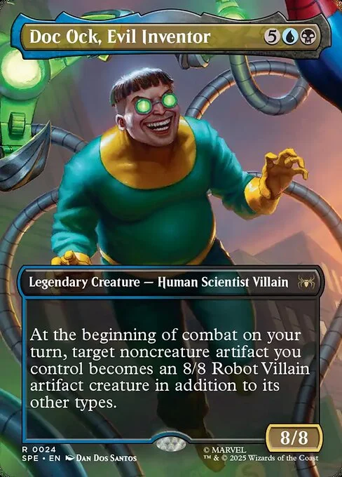 Doc Ock, Evil Inventor, carta Magic di tipo Legendary Creature — Human Scientist Villain illustrata da Dan Dos Santos
