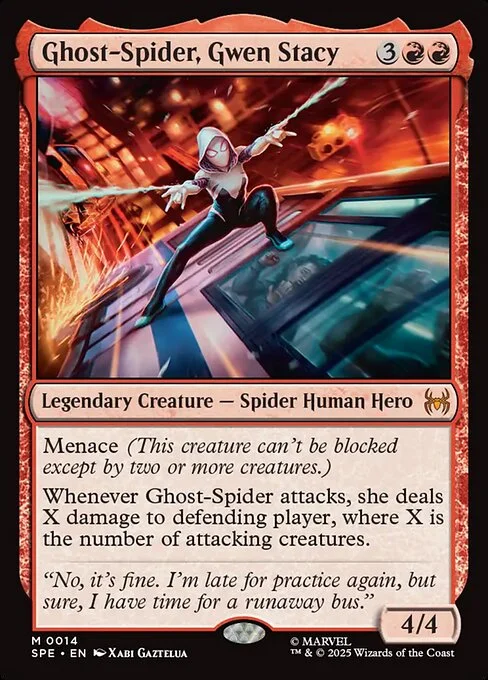 Ghost-Spider, Gwen Stacy, carta Magic di tipo Legendary Creature — Spider Human Hero illustrata da Xabi Gaztelua
