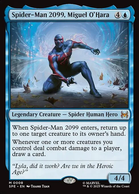 Spider-Man 2099, Miguel O'Hara, carta Magic di tipo Legendary Creature — Spider Human Hero illustrata da Thanh Tuấn