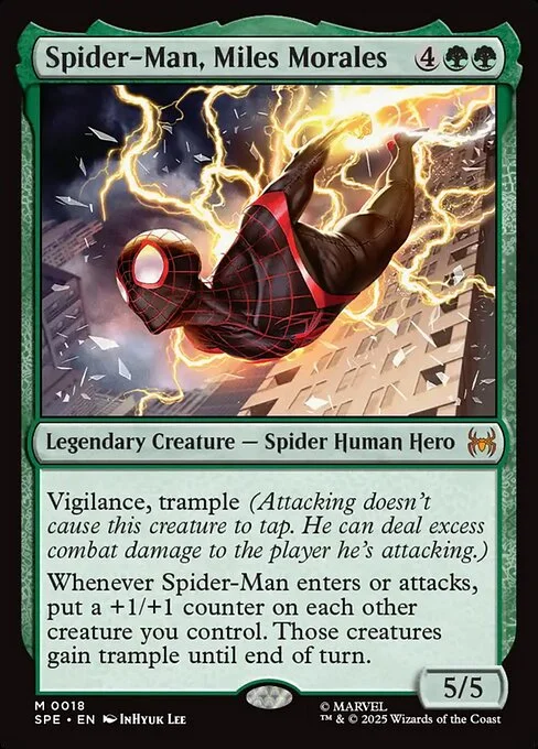 Spider-Man, Miles Morales, carta Magic di tipo Legendary Creature — Spider Human Hero illustrata da InHyuk Lee