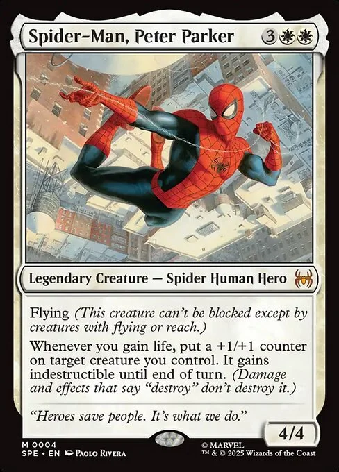 Spider-Man, Peter Parker, carta Magic di tipo Legendary Creature — Spider Human Hero illustrata da Paolo Rivera