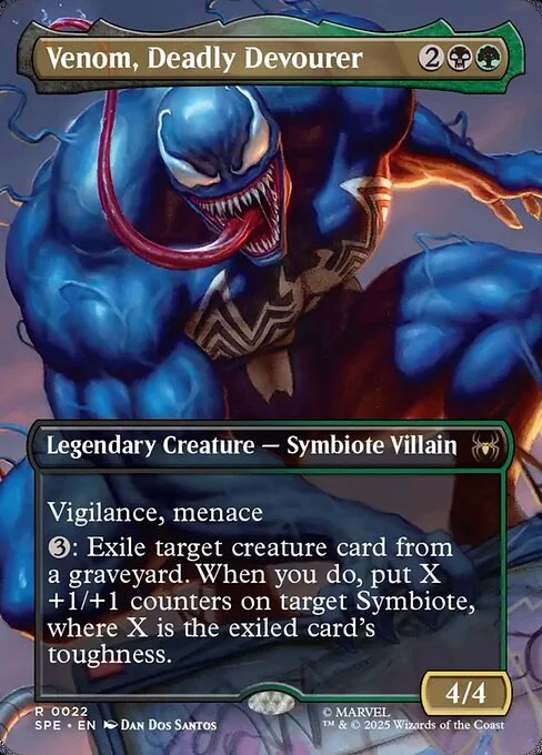 Venom, Deadly Devourer, carta Magic di tipo Legendary Creature — Symbiote Villain illustrata da Dan Dos Santos