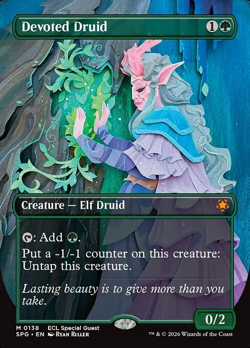 Devoted Druid, carta Magic di tipo Creature — Elf Druid illustrata da Ryan Riller