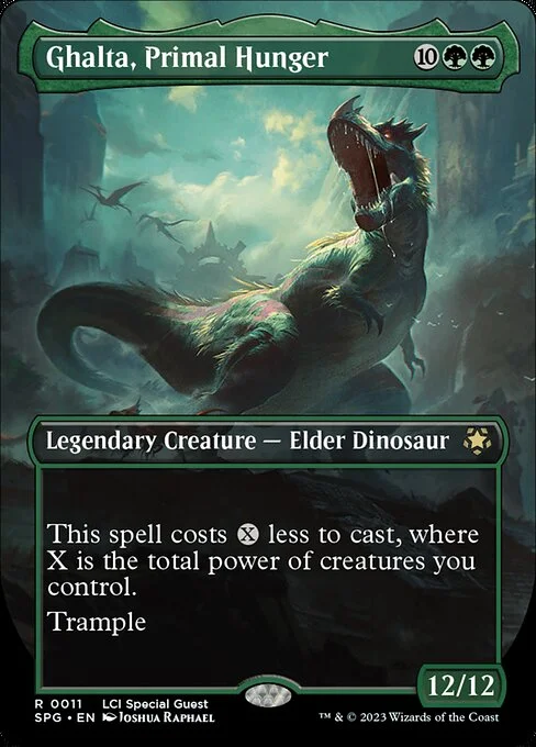 Ghalta, Primal Hunger, carta Magic di tipo Legendary Creature — Elder Dinosaur illustrata da Joshua Raphael