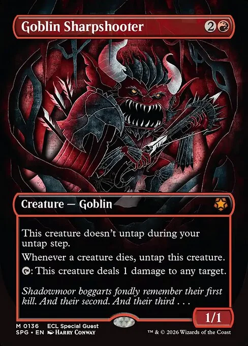 Goblin Sharpshooter, carta Magic di tipo Creature — Goblin illustrata da Harry Conway