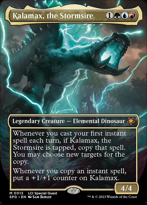 Kalamax, the Stormsire, carta Magic di tipo Legendary Creature — Elemental Dinosaur illustrata da Sam Burley