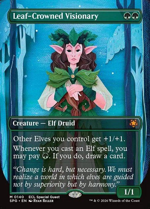 Leaf-Crowned Visionary, carta Magic di tipo Creature — Elf Druid illustrata da Ryan Riller
